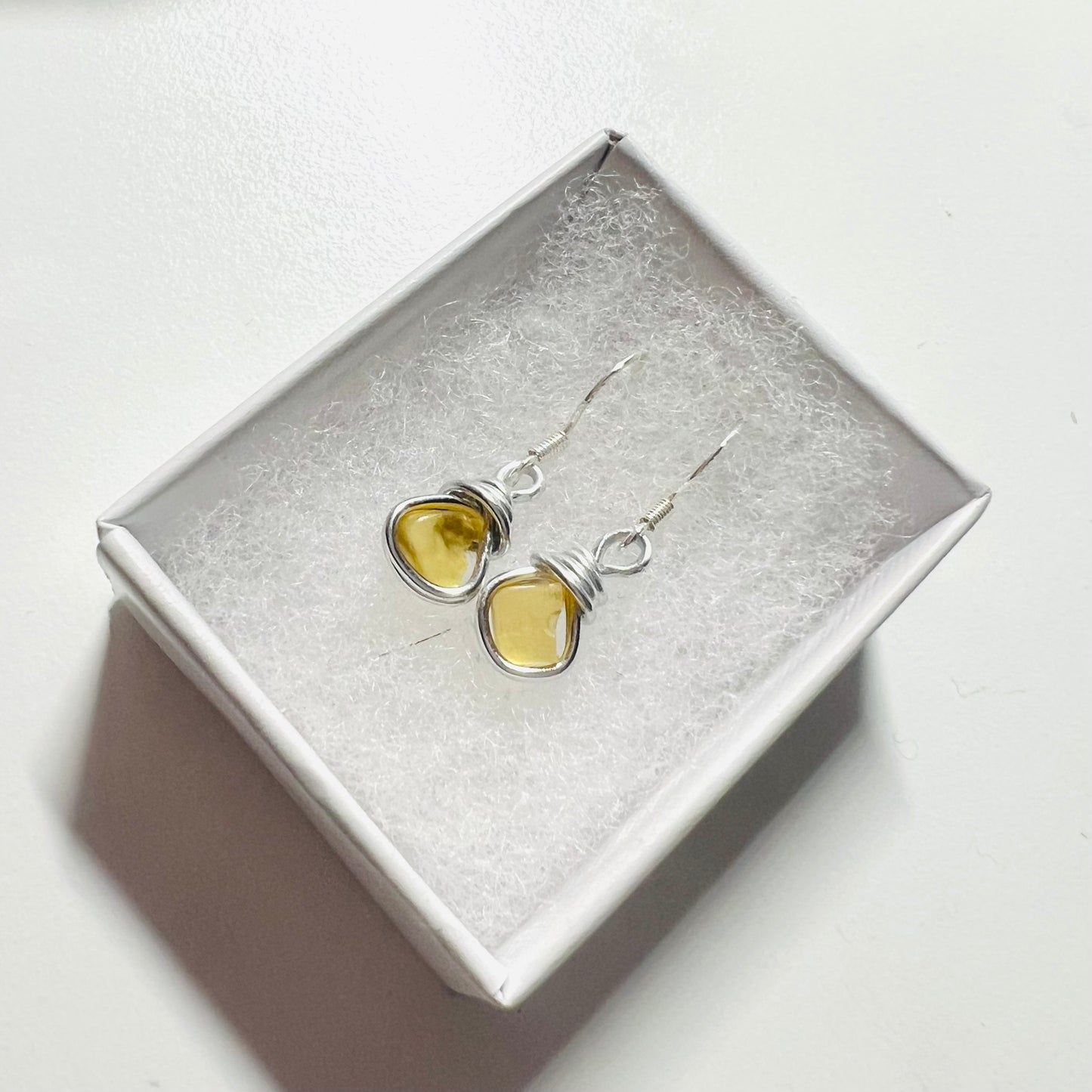 Small Seaham Sea Glass Yellow Earrings