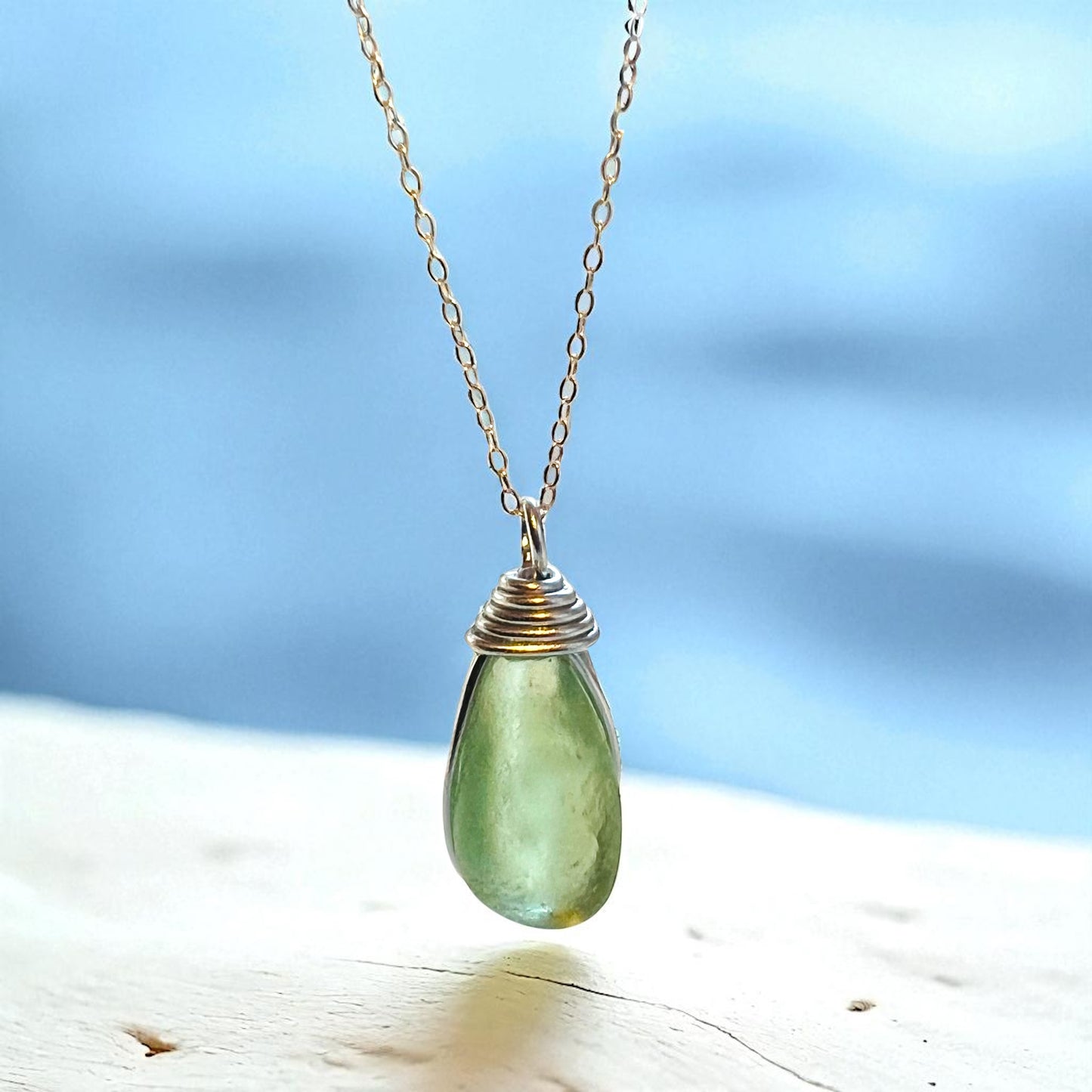 Bright Lime Green Seaham Sea Glass Pendant