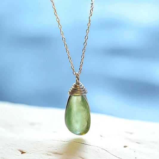 Bright Lime Green Seaham Sea Glass Pendant
