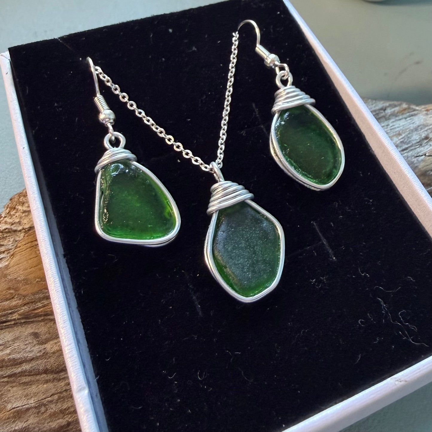 Green Devon Sea Glass Jewellery Set