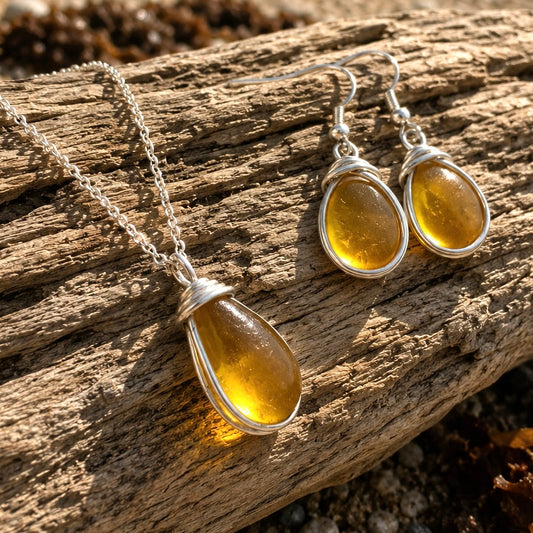 Yellow Devon Sea Glass Jewellery Set