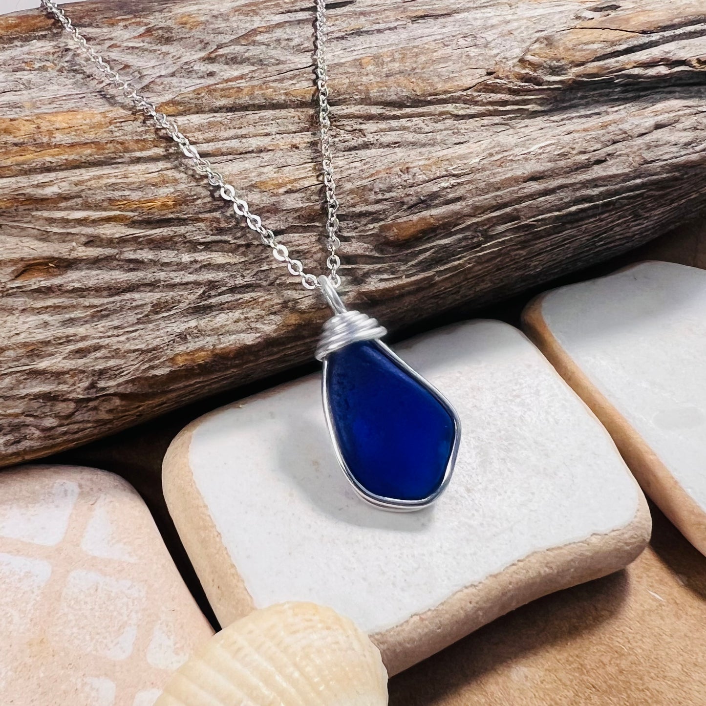 Deep Blue Seaham Sea Glass Pendant