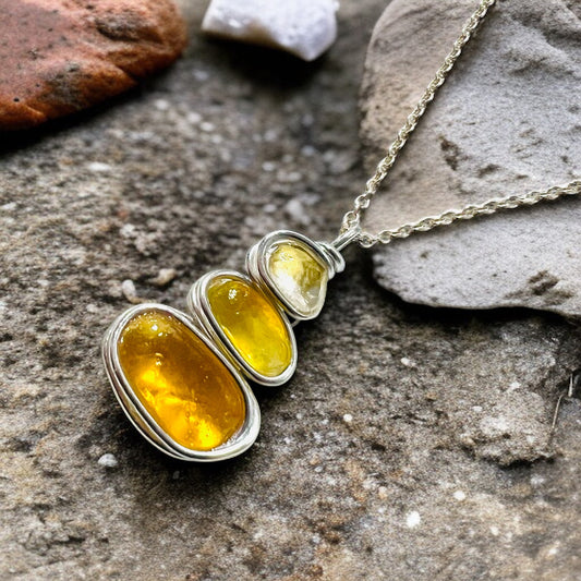 Rare Yellow Three Piece Seaham Sea Glass Pendant