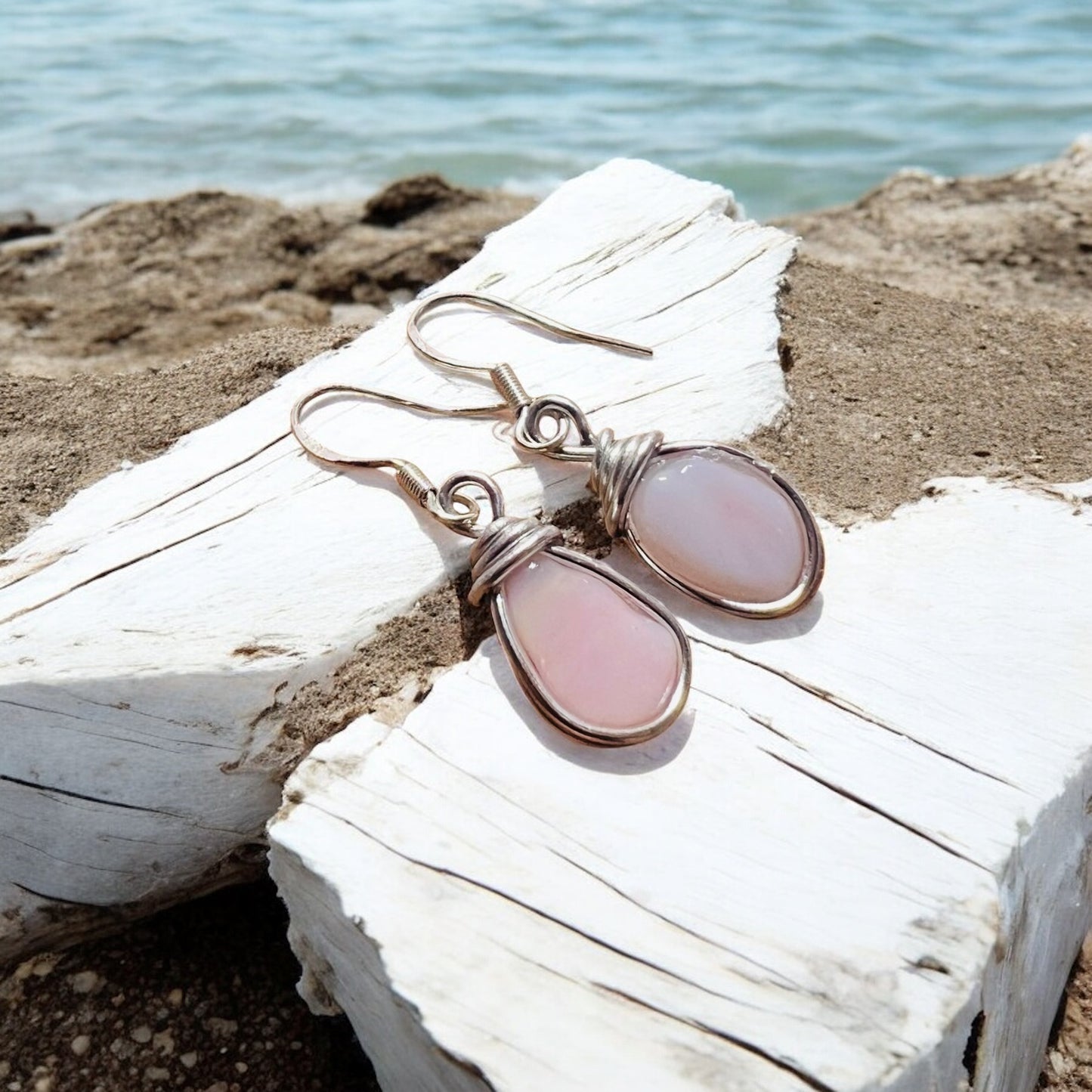 Milky Pink Seaham Sea Glass Earrings