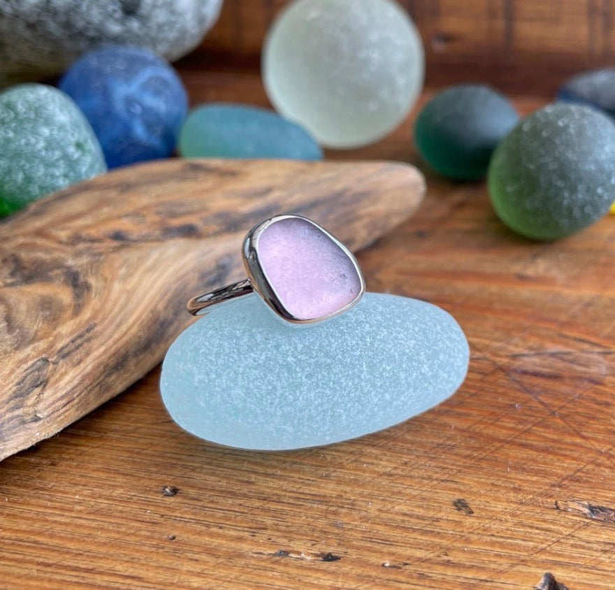 Rare Purple Seaham Sea Glass Ring