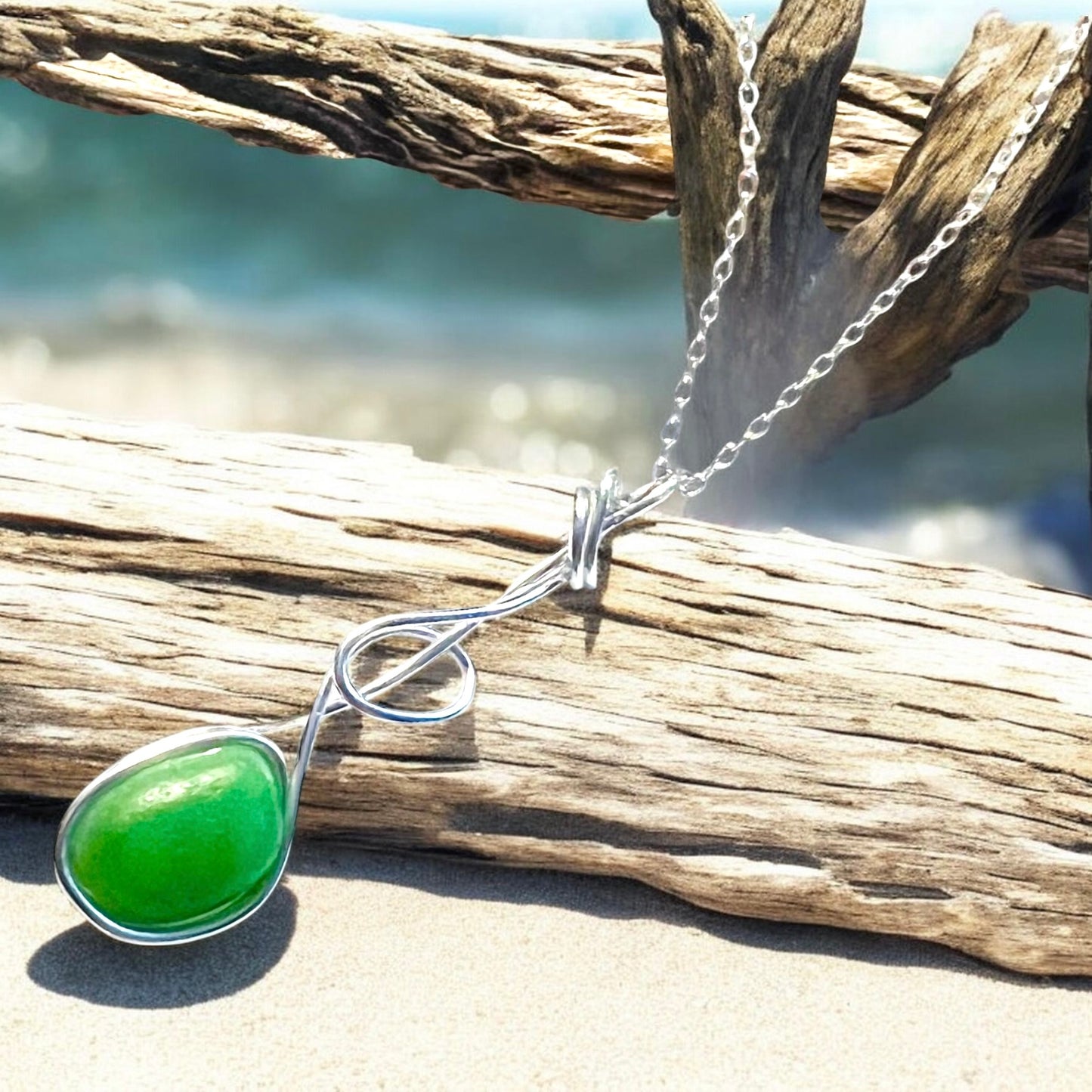 Rare Green UV Reactive Seaham Sea Glass Pendant
