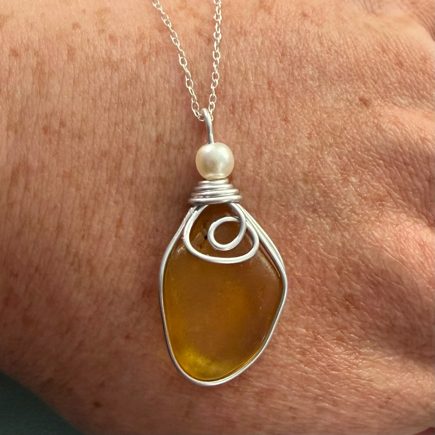 Large Rare Yellow Seaham Sea Glass Pendant