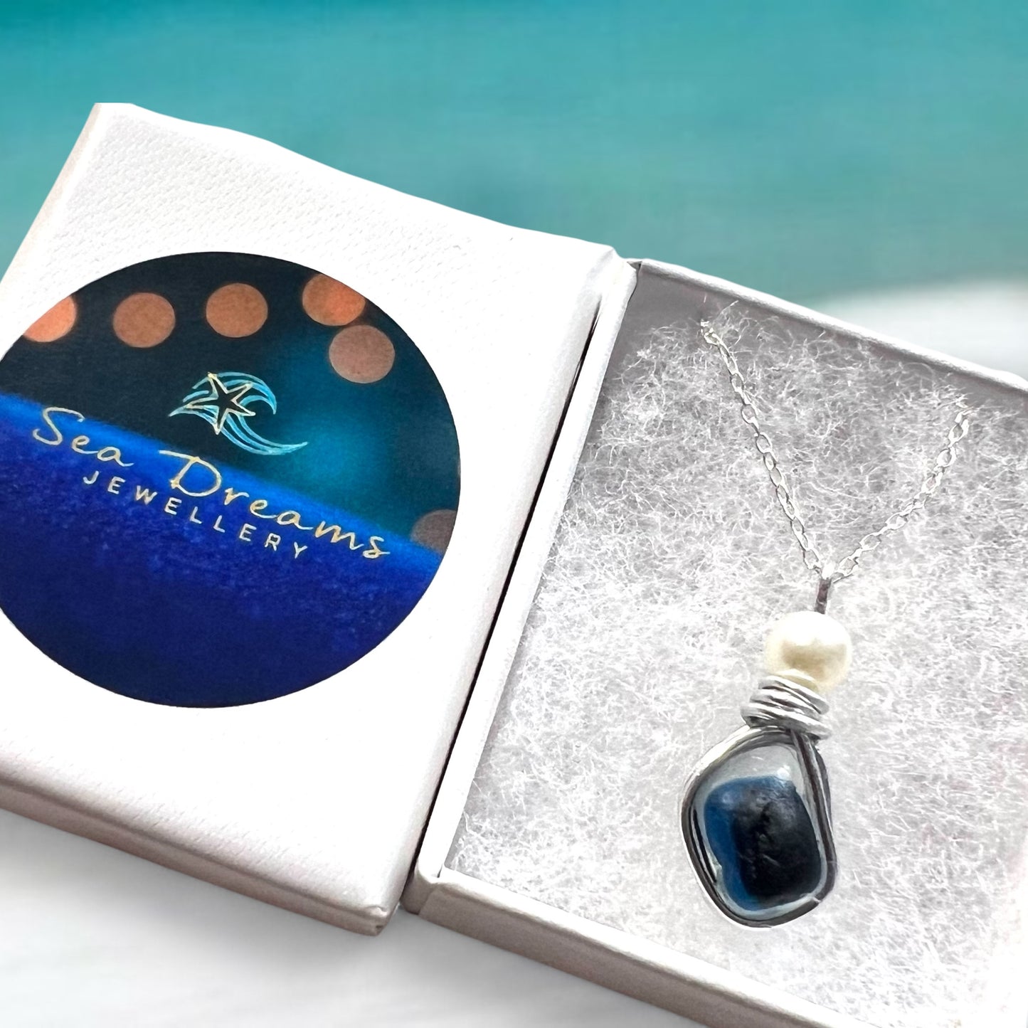 Deep Blue Seaham Sea Glass Multi Pendant