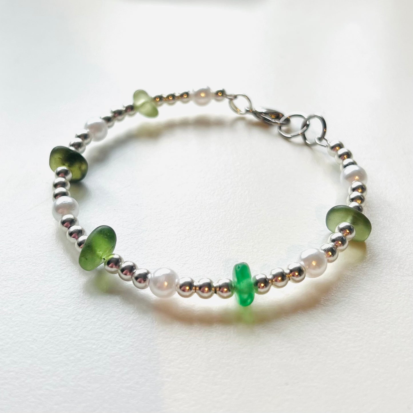 Seaham Sea Glass and Glass Pearl Bracelet