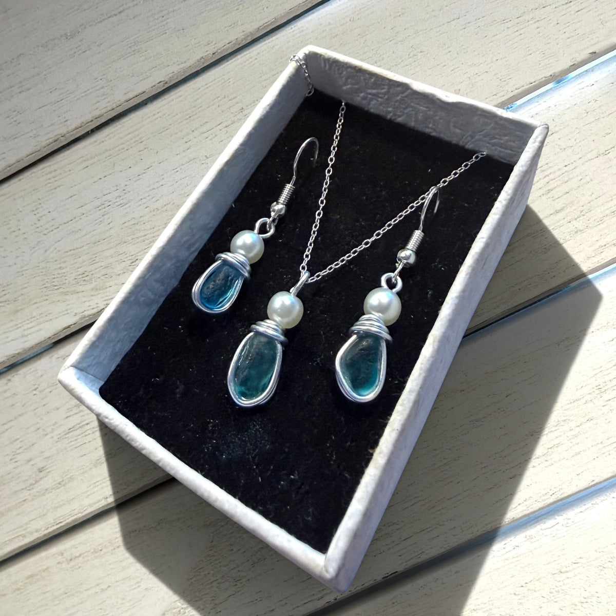 Small Turquoise Multi Seaham Sea Glass Jewellery Set