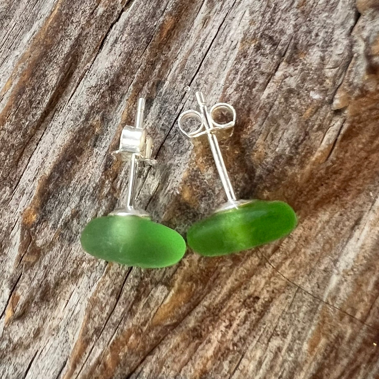 Bright Lime Green Canary Sea Glass Stud Earrings