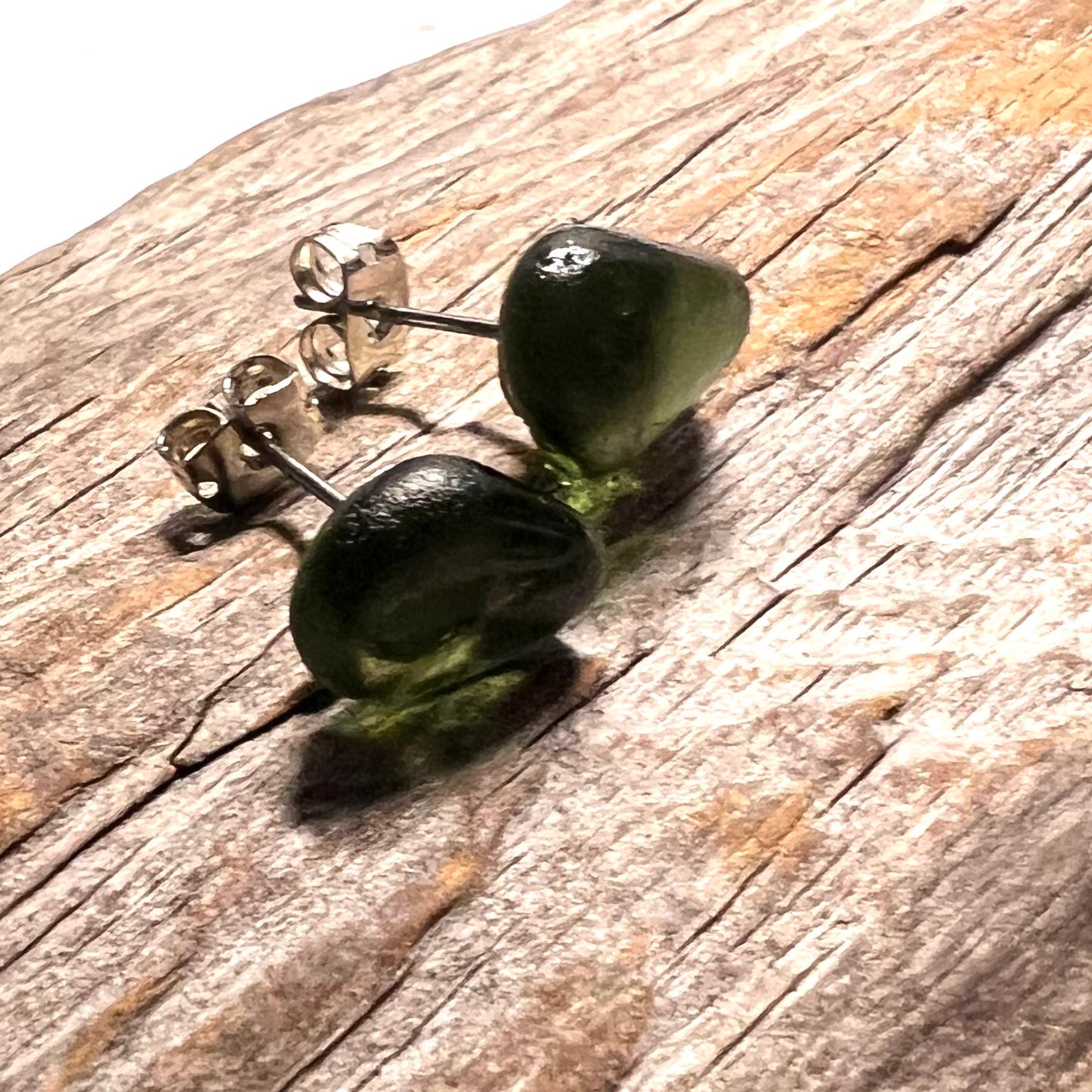 Olive Green Seaham Glass Stud Earrings