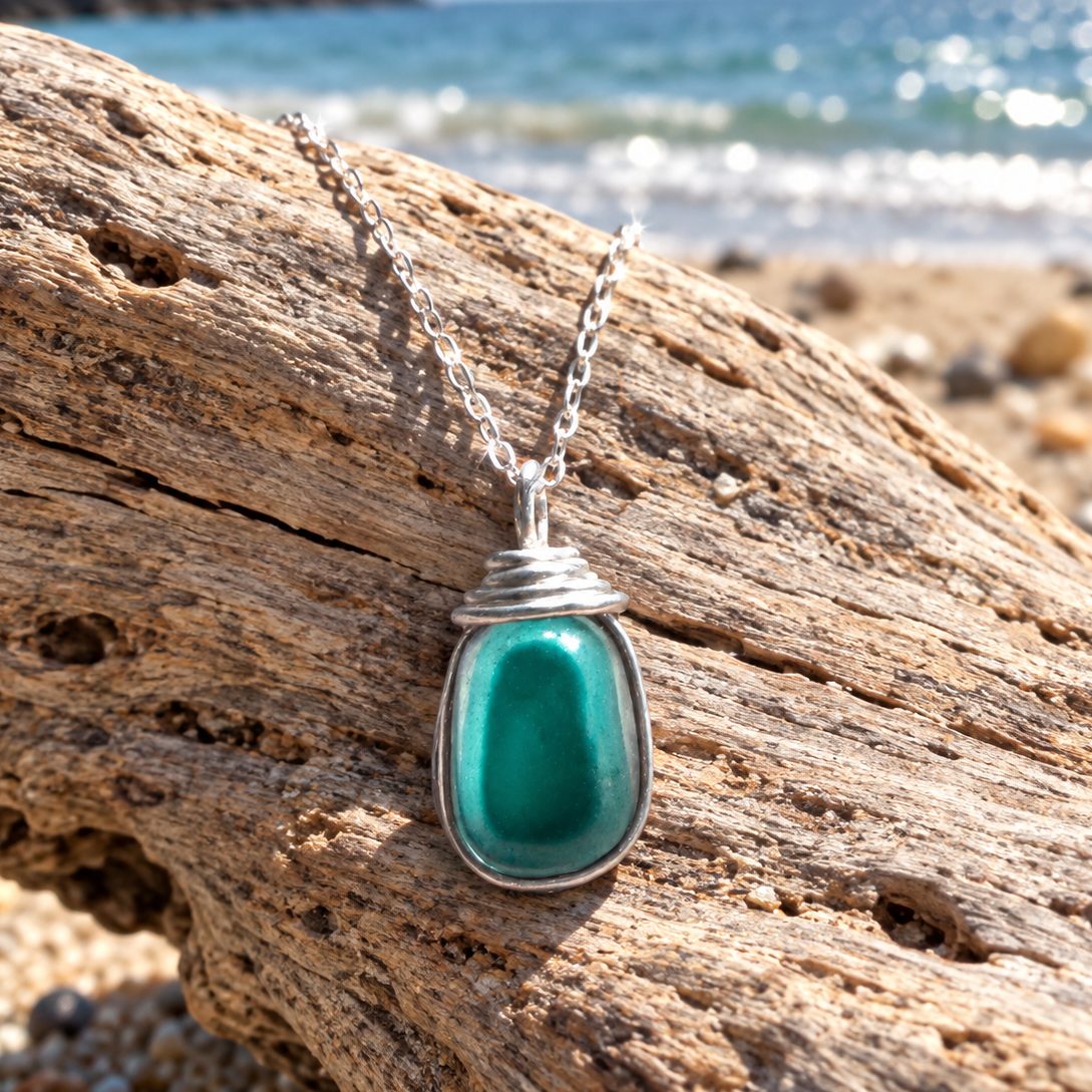 Stunning Rare Turquoise Seaham Sea Glass Multi Pendant