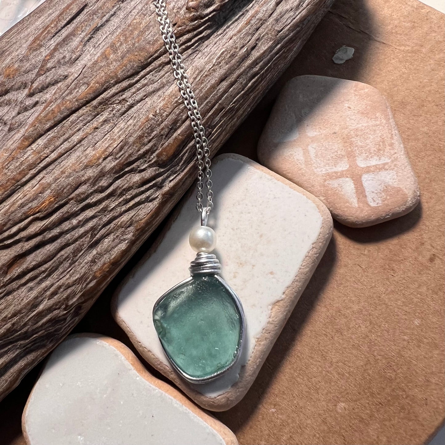 Large Turquoise Seaham Sea Glass Pendant