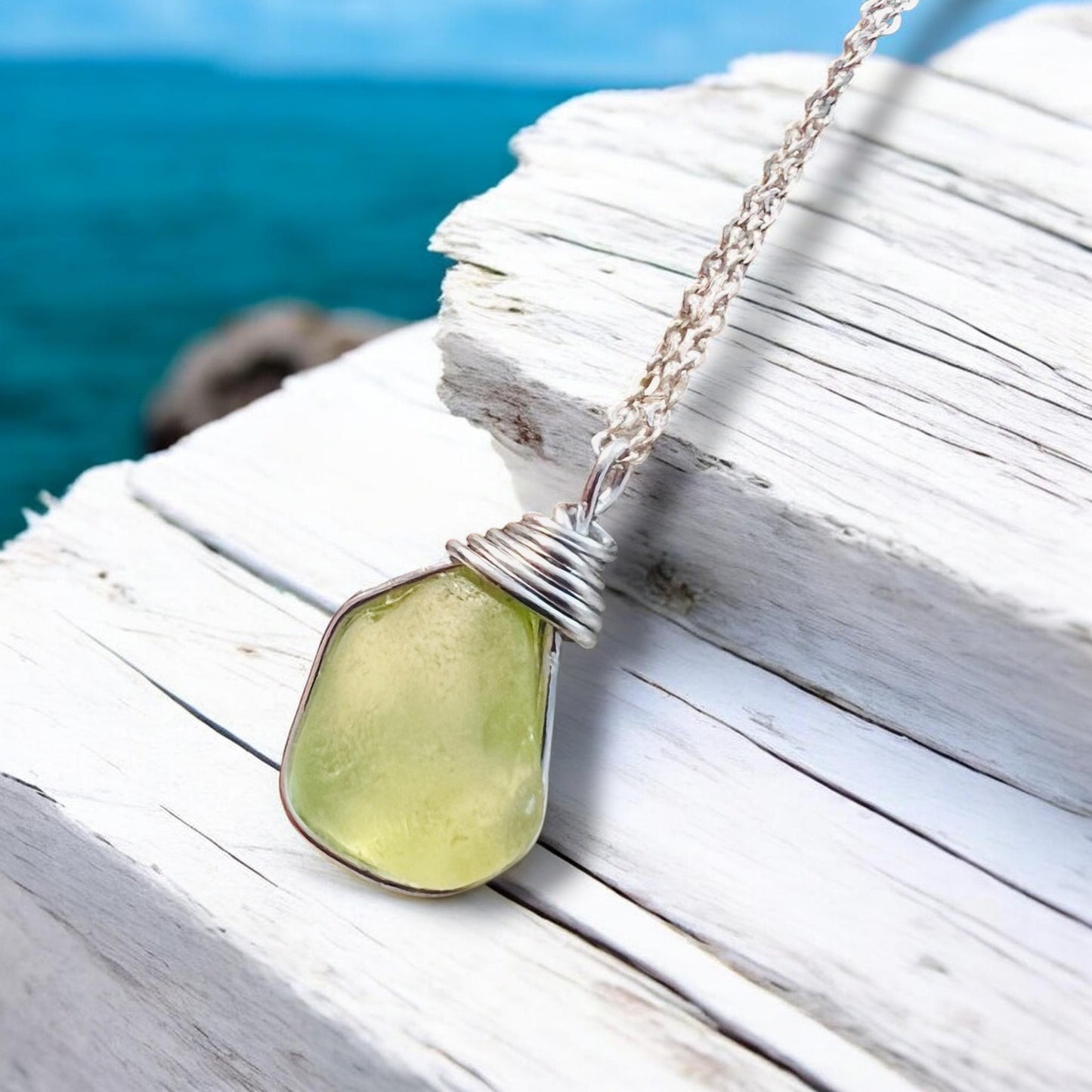 Rare Lime Green Seaham Sea Glass Pendant