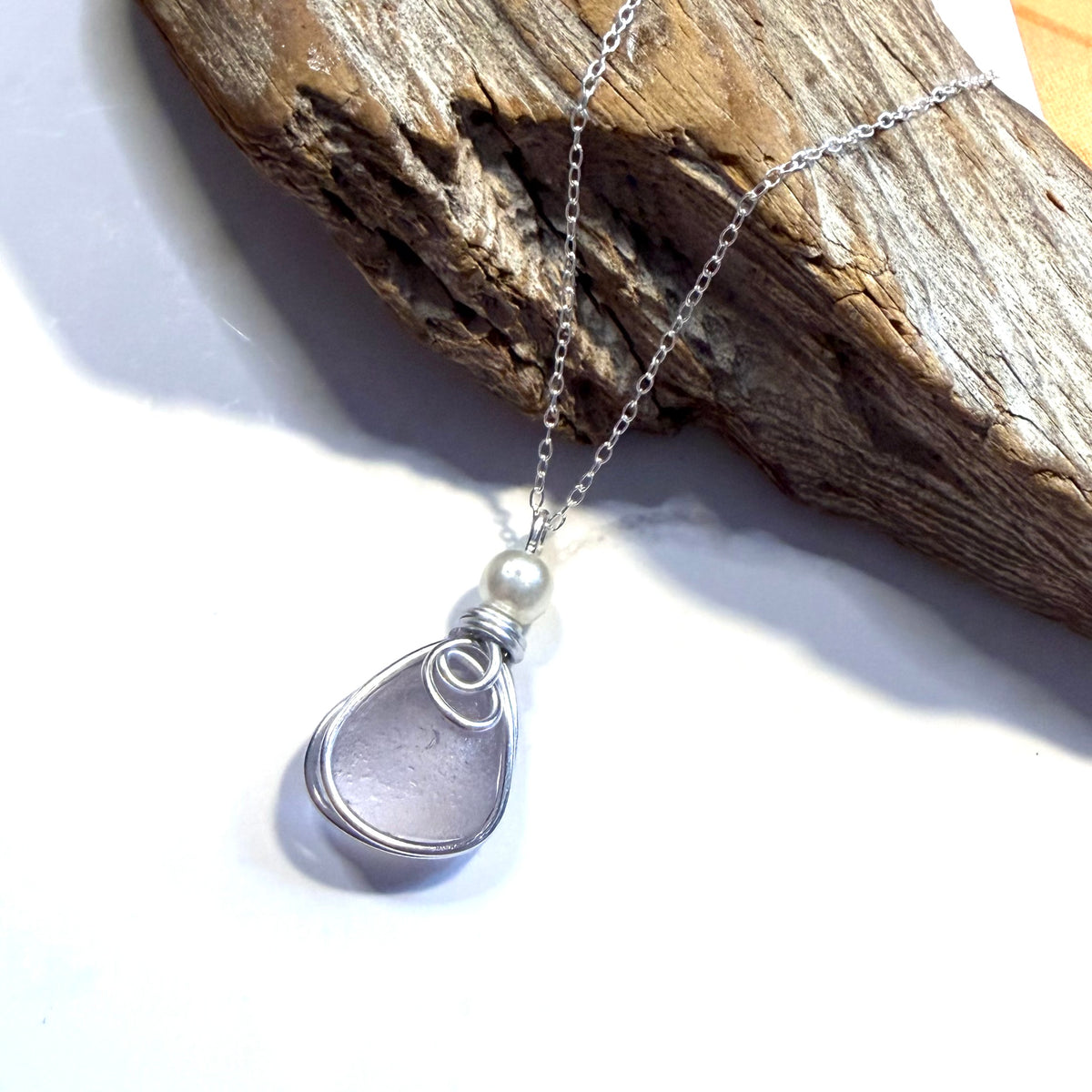 Rare Lilac Seaham Sea Glass Pendant