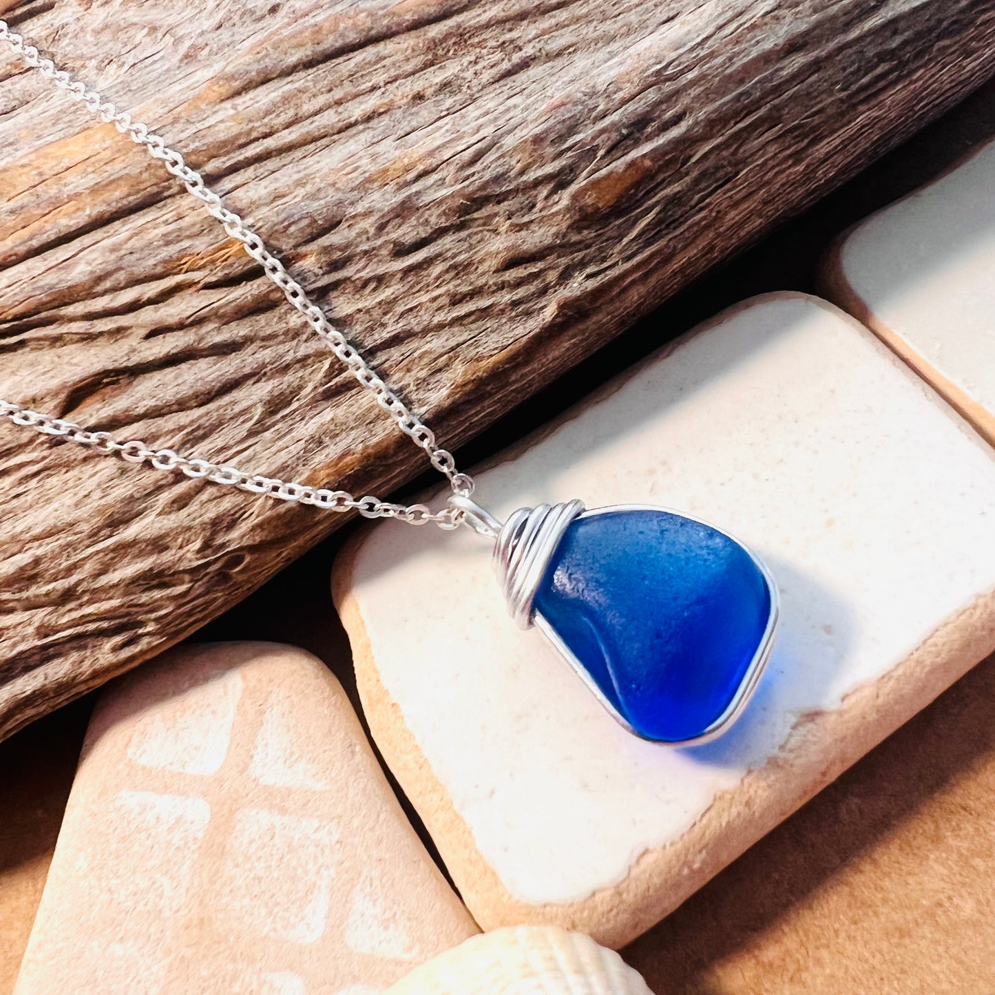 Deep Blue Seaham Sea Glass Pendant