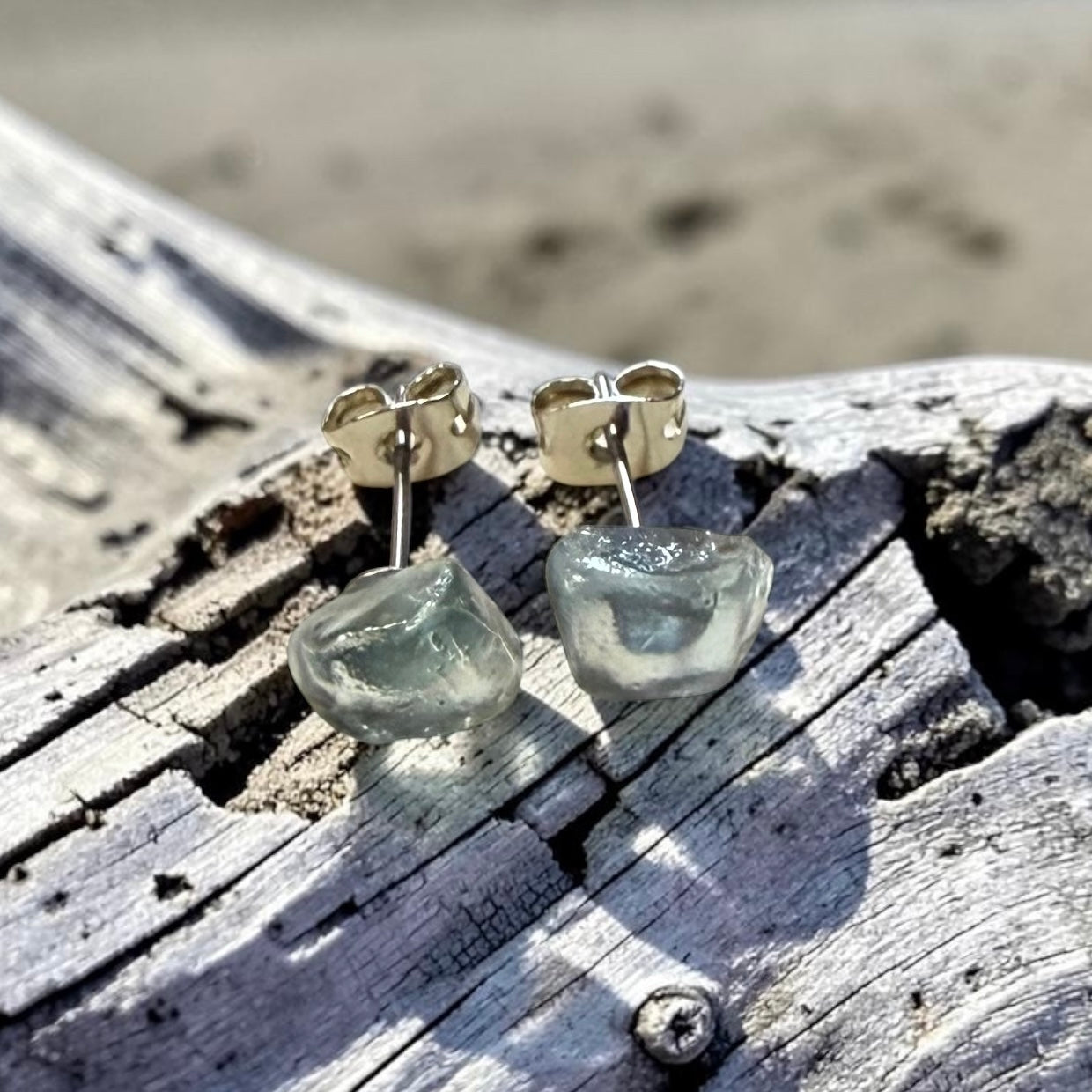 Grey Seaham Glass Stud Earrings