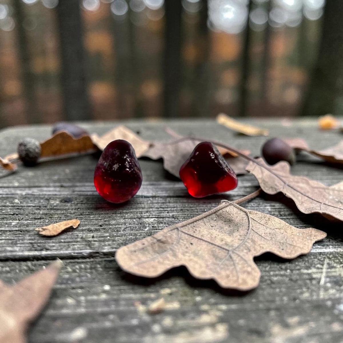 Rare Red Seaham Sea Glass Stud Earrings