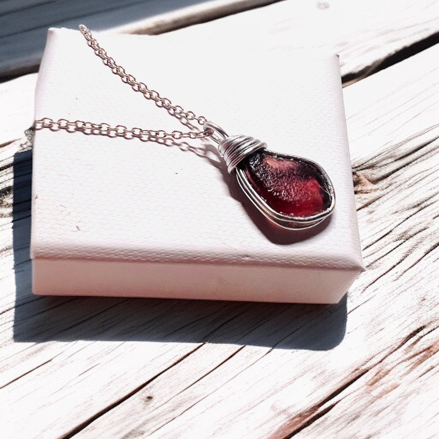 Maroon Seaham Sea Glass Pendant