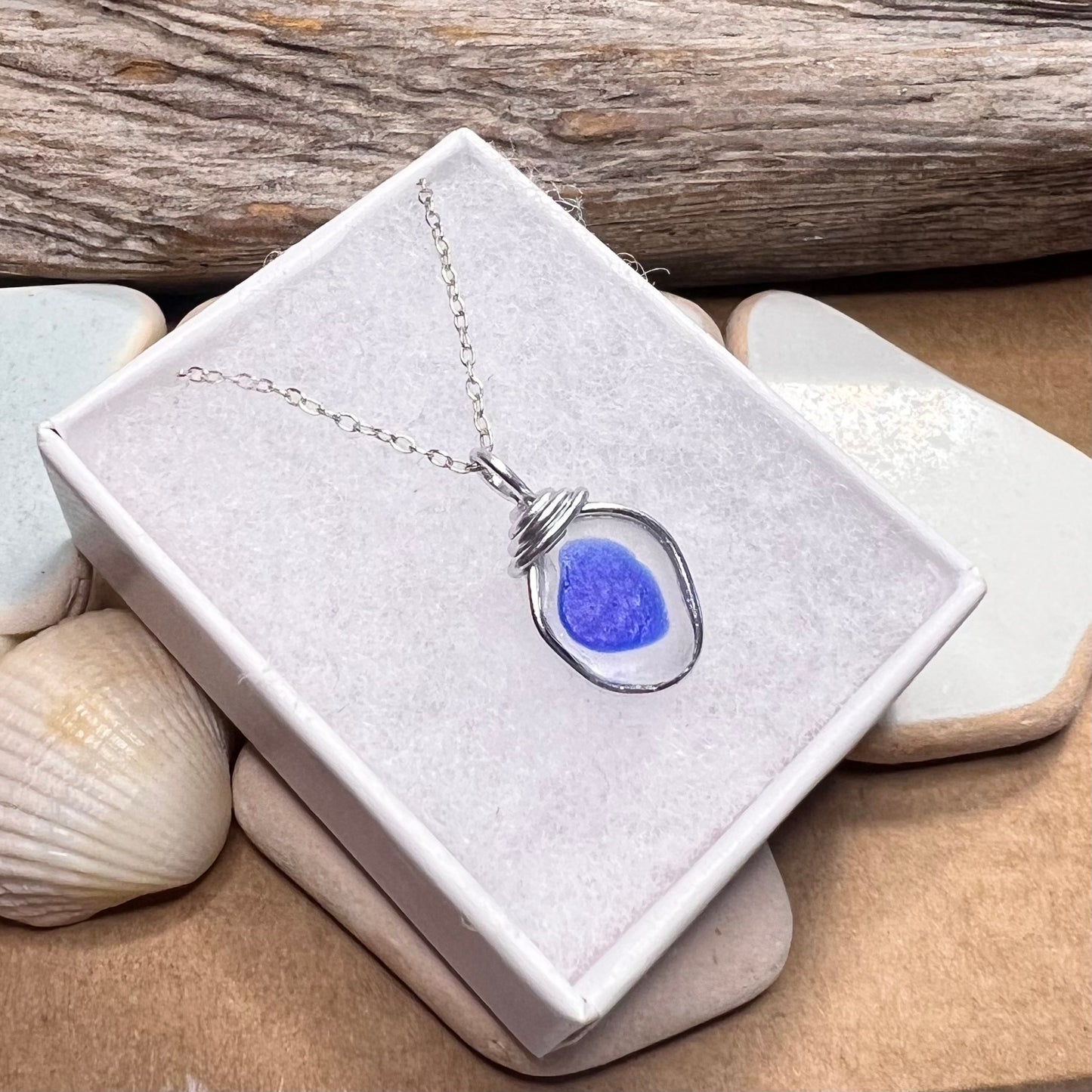 Blue Dot Seaham Sea Glass Multi Tone Pendant