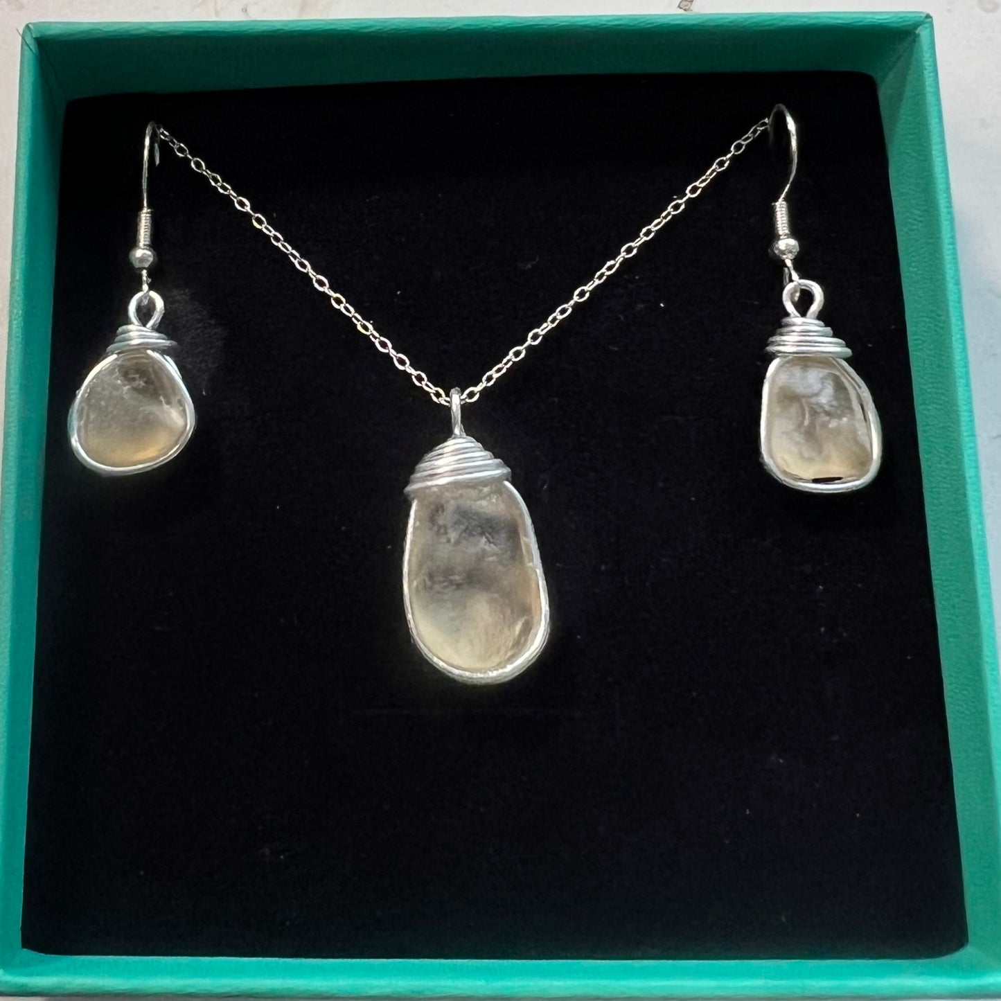 Pale Yellow Seaham Sea Glass Jewellery Set