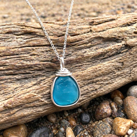 Turquoise Green Seaham Sea Glass Pendant