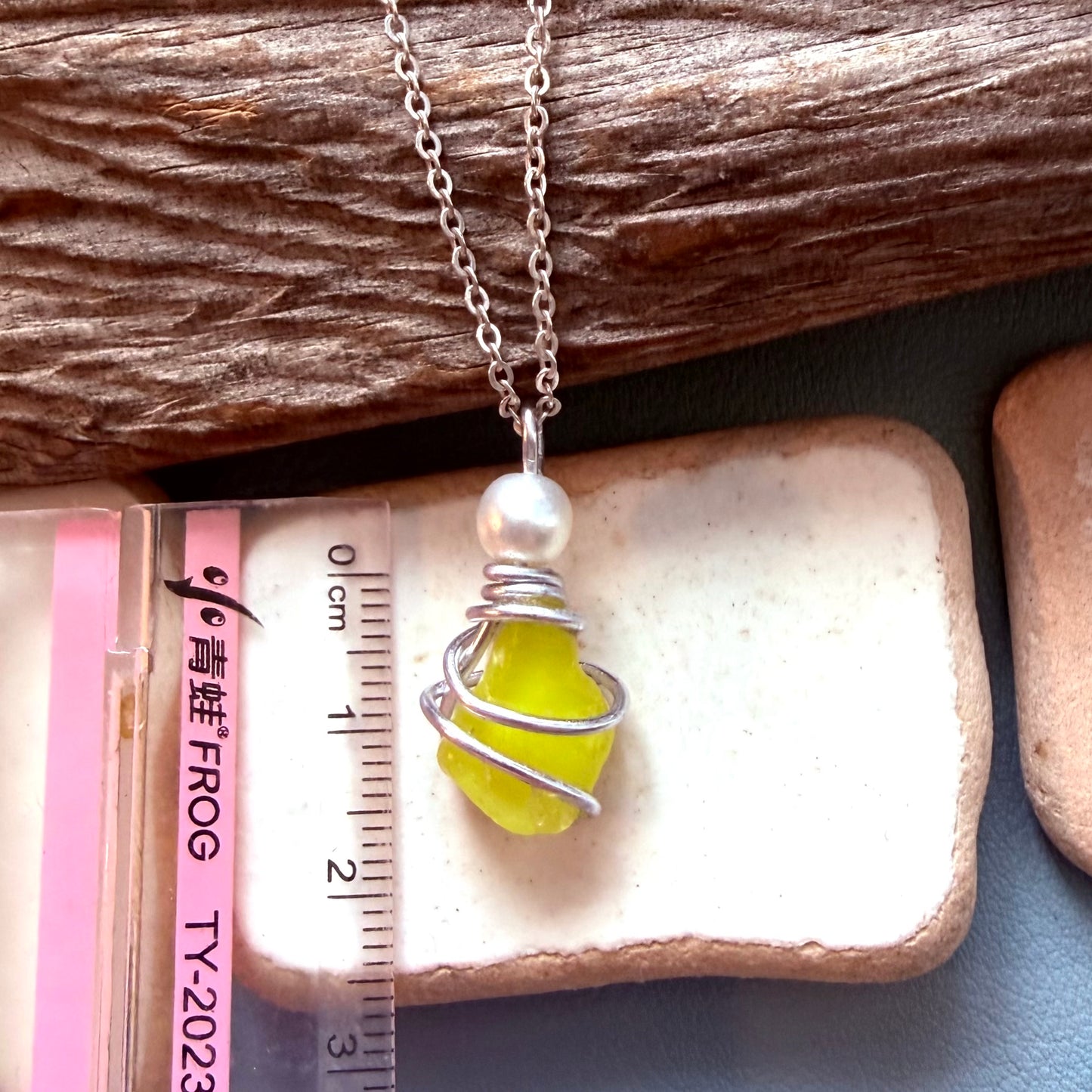 Canary Island Rare Neon Yellow  Sea Glass Pendant