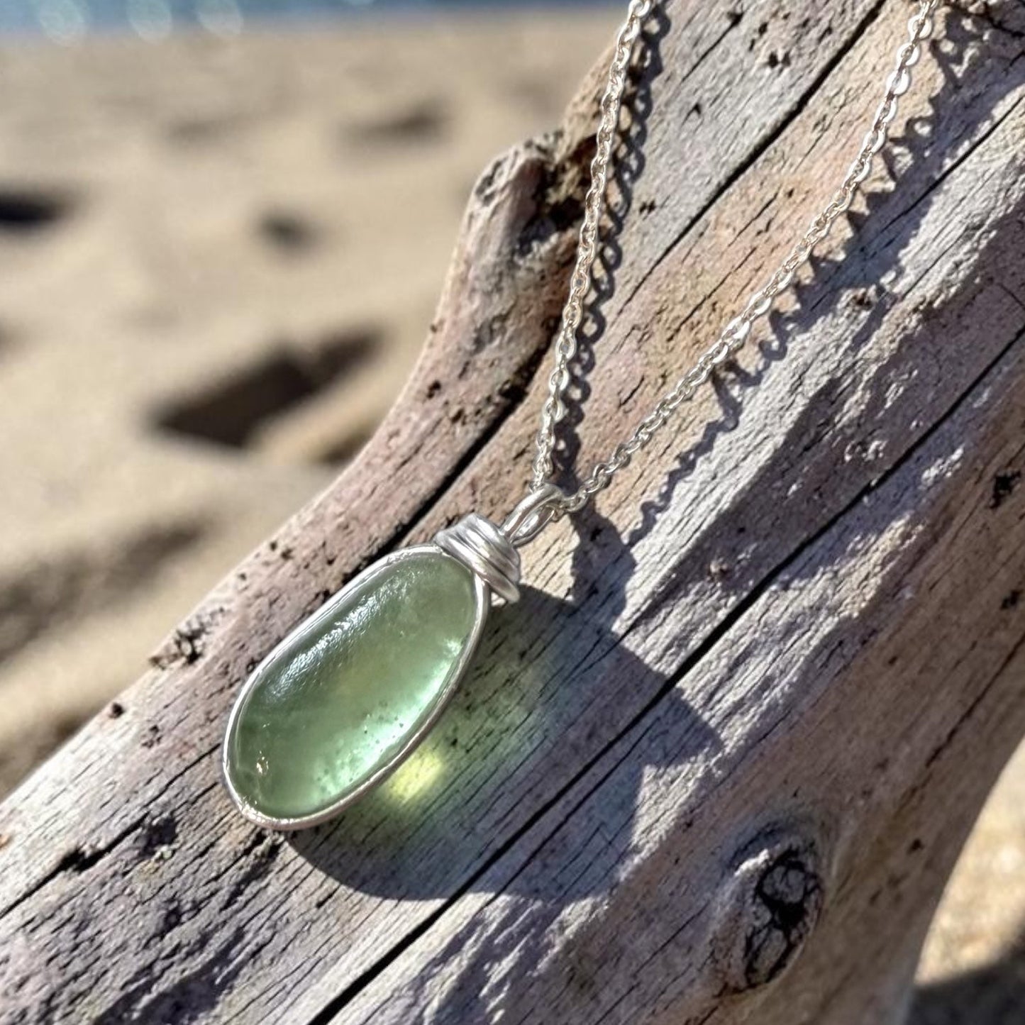 Pale Green Cornish Sea Glass Heart Pendant