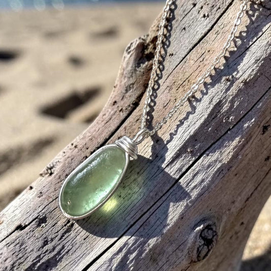 Pale Green Cornish Sea Glass Heart Pendant