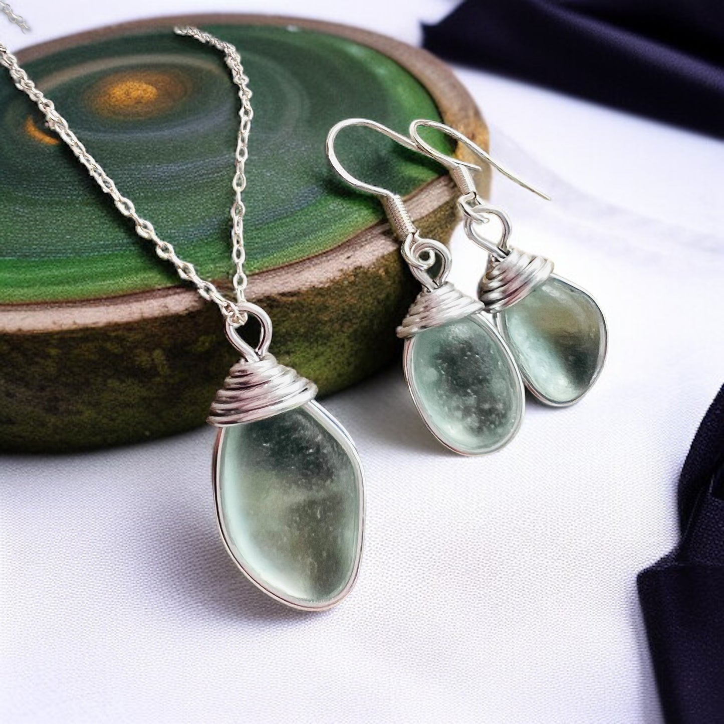 Aqua Seafoam Seaham Sea Glass Jewellery Set