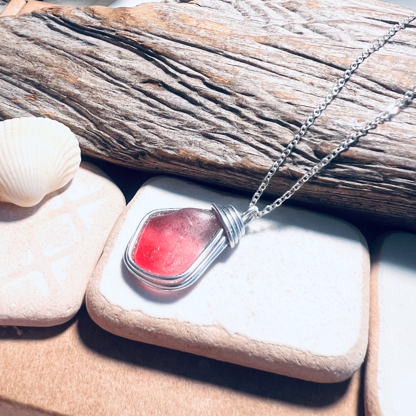 Large Pink Seaham Sea Glass Multi Pendant