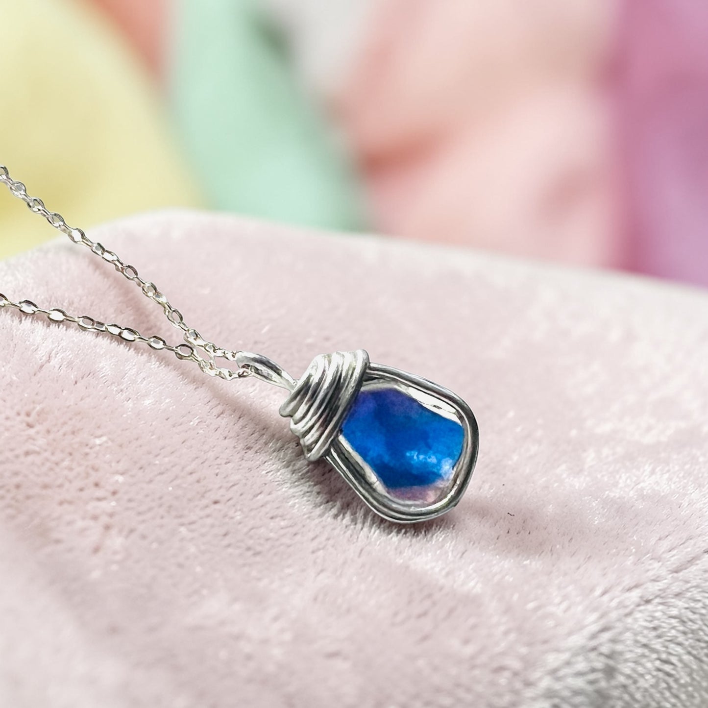 Small Pink and Blue Seaham Sea Glass Multicolour Pendant