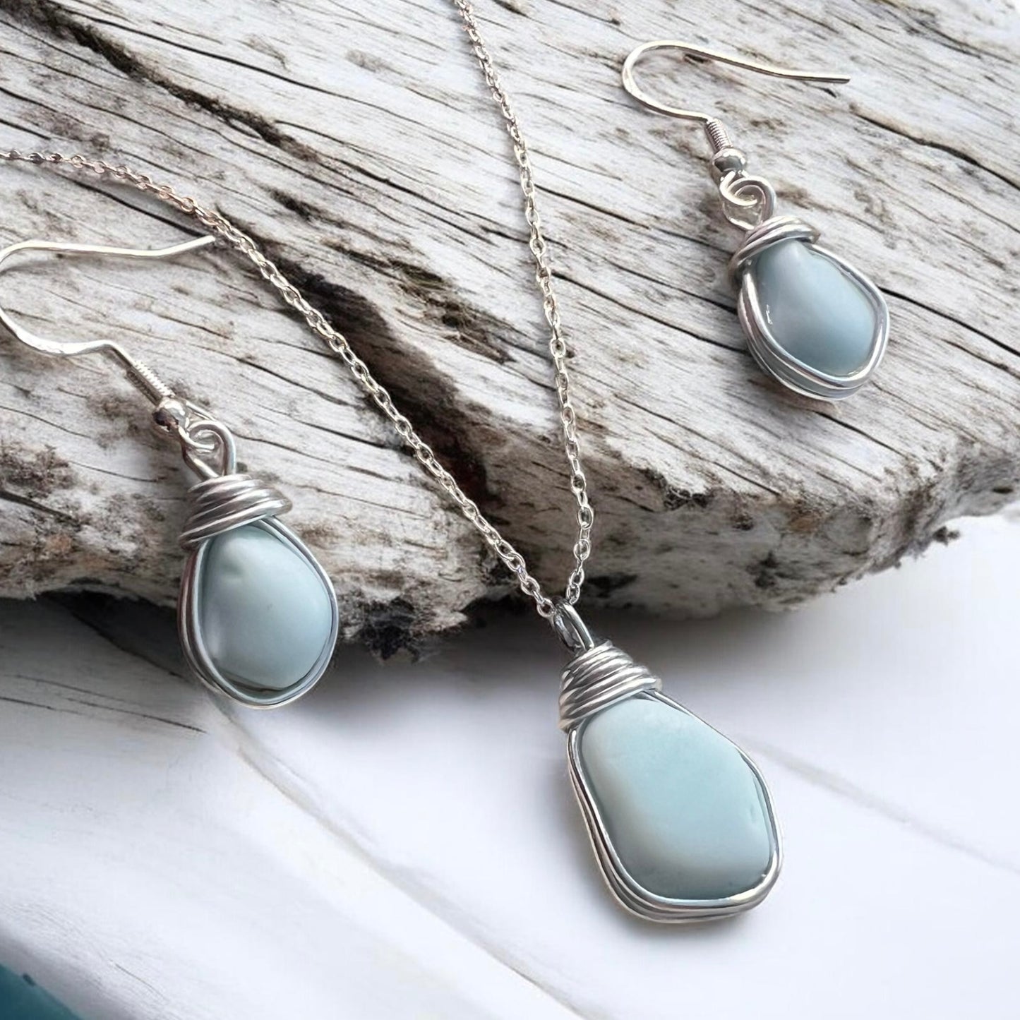 Milky Blue Seaham Sea Glass Jewellery Set
