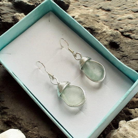 Seafoam Dangly Devon Sea Glass Earrings