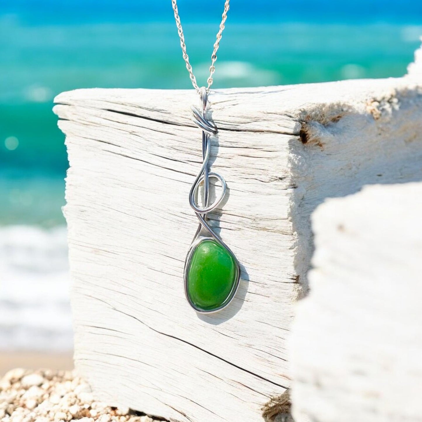 Rare Green UV Reactive Seaham Sea Glass Pendant
