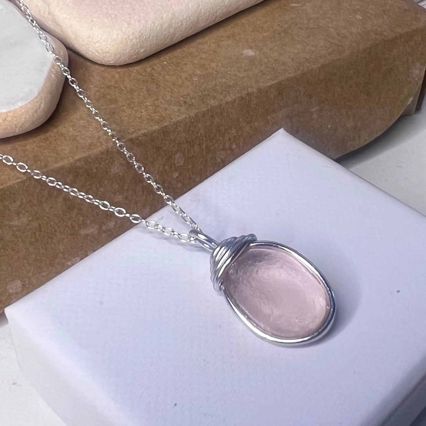 Rare Pale Pink Shade Sea Glass Pendant