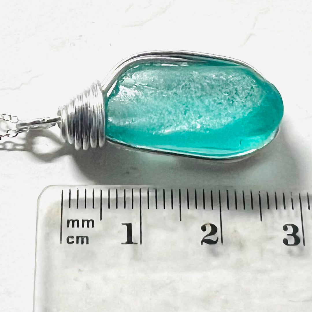 Large Bright Aqua Kent Sea Glass Pendant