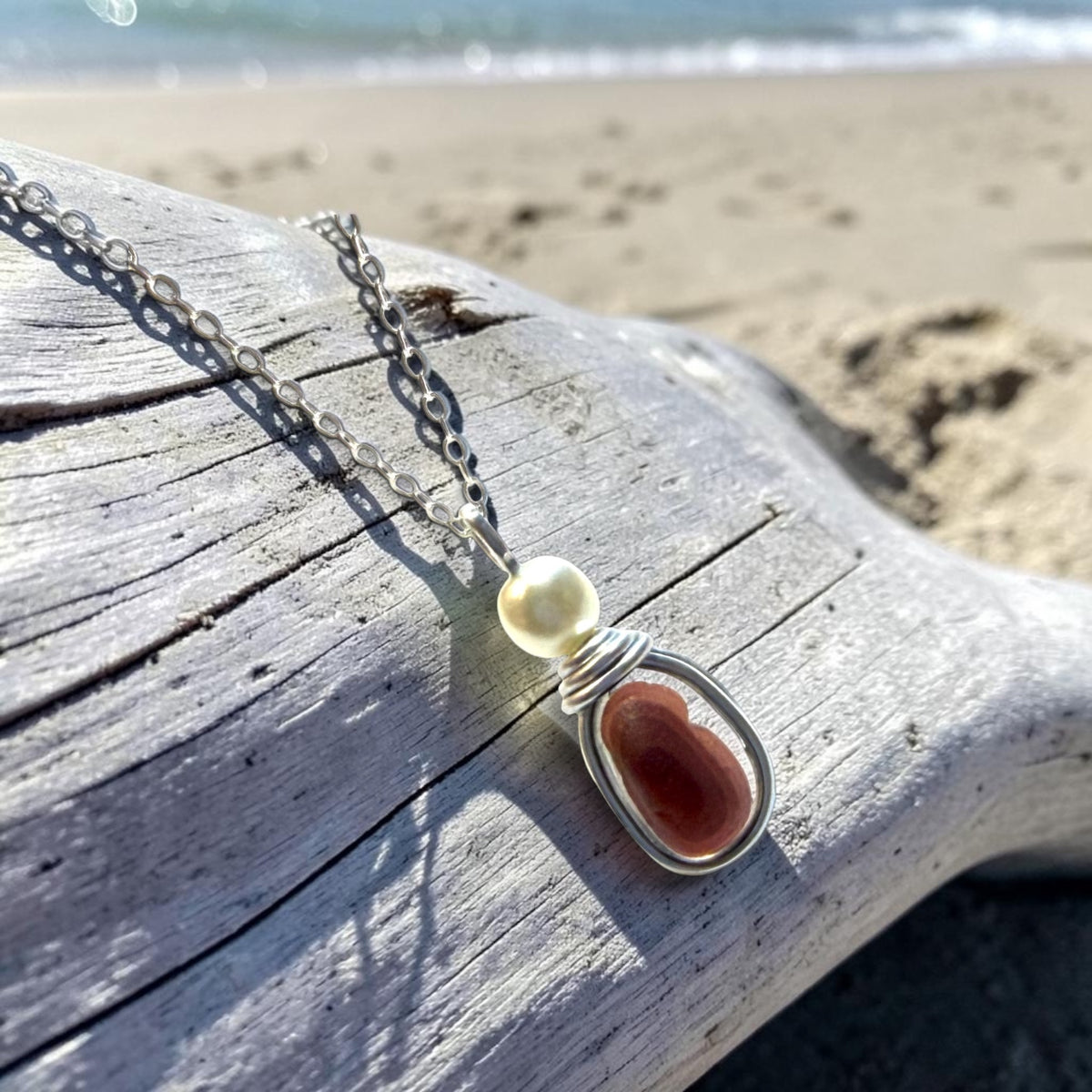 Rare Maroon Tone Seaham Sea Glass Pendant