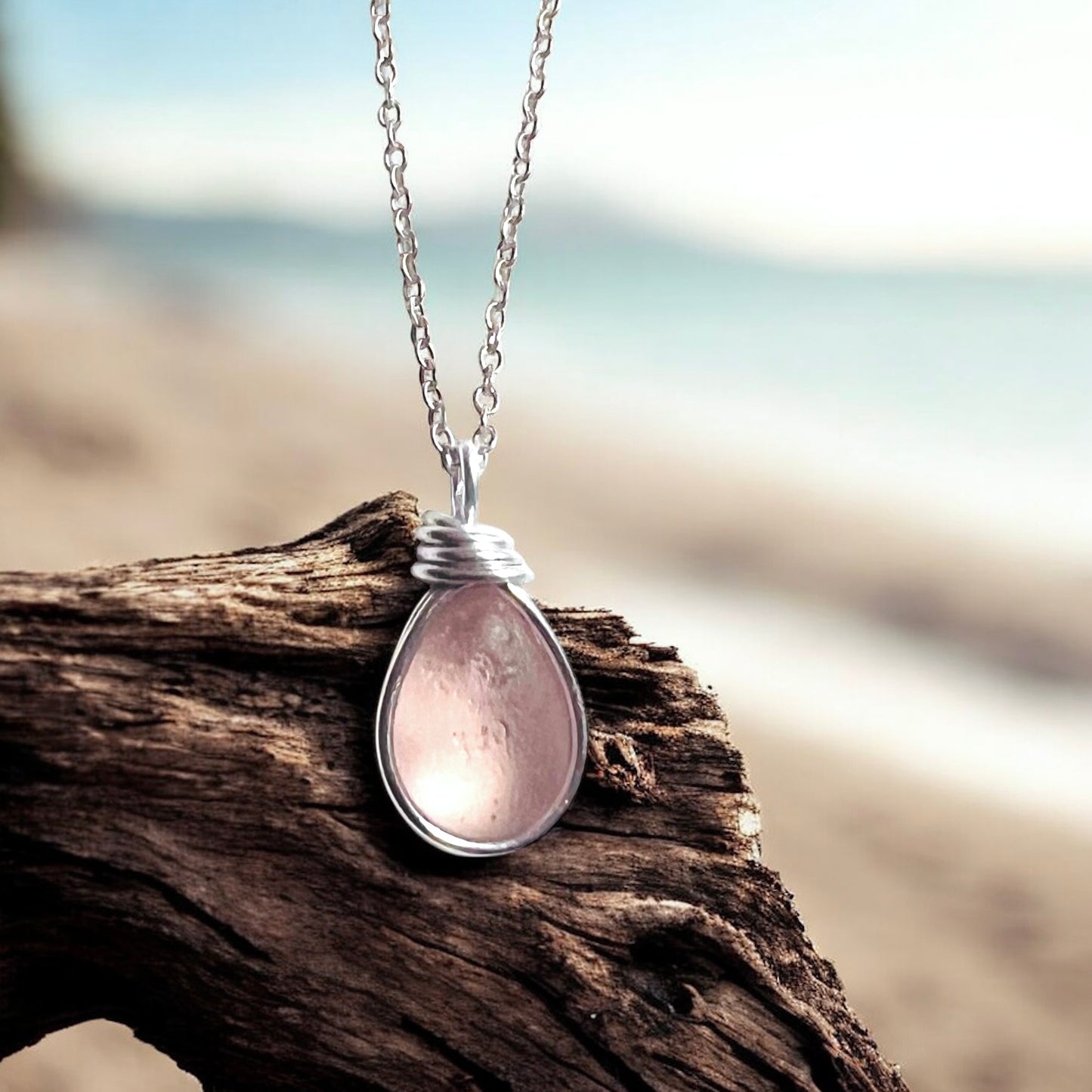 Rare Pale Pink Seaham Sea Glass Pendant