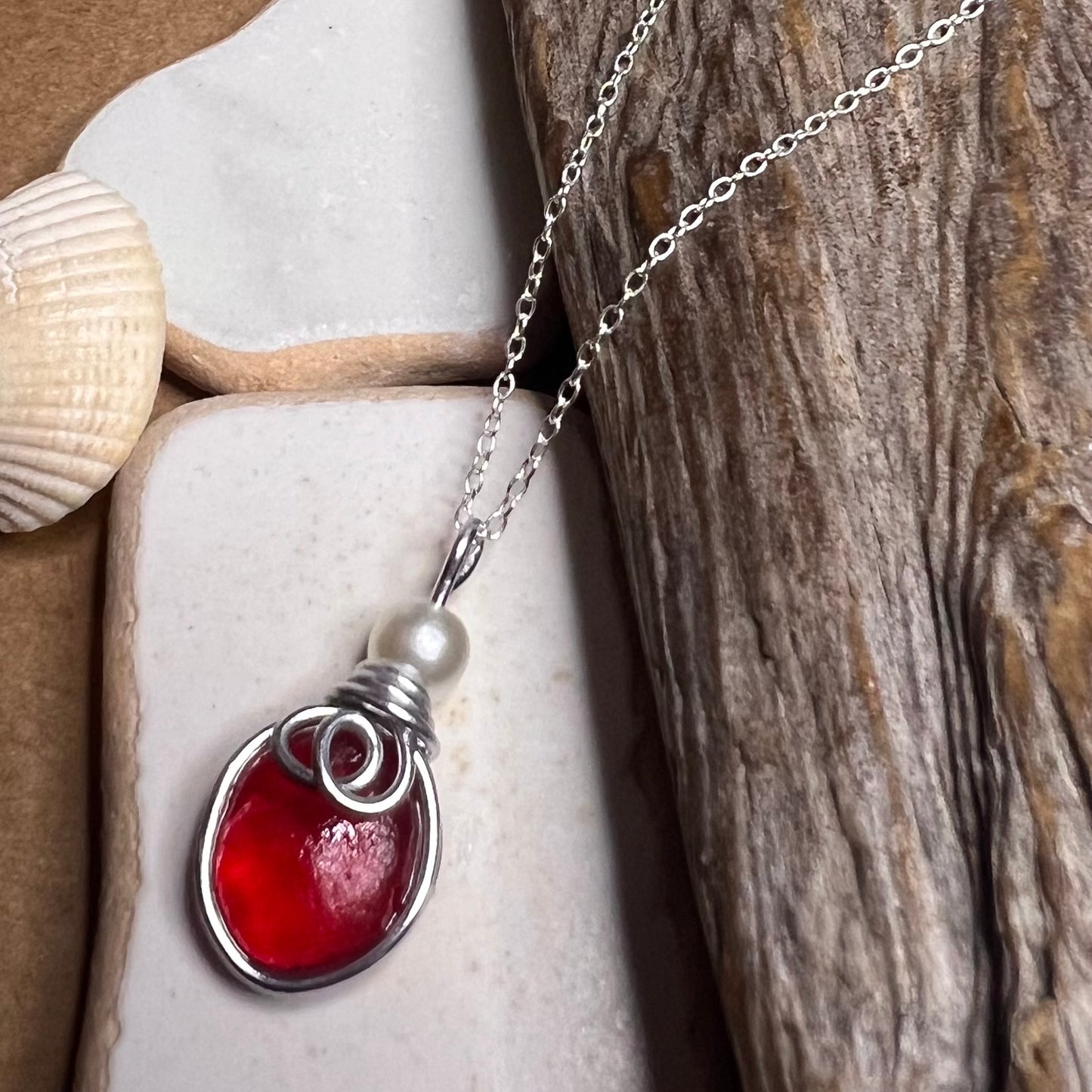 Very Rare Red Seaham Sea Glass Pendant
