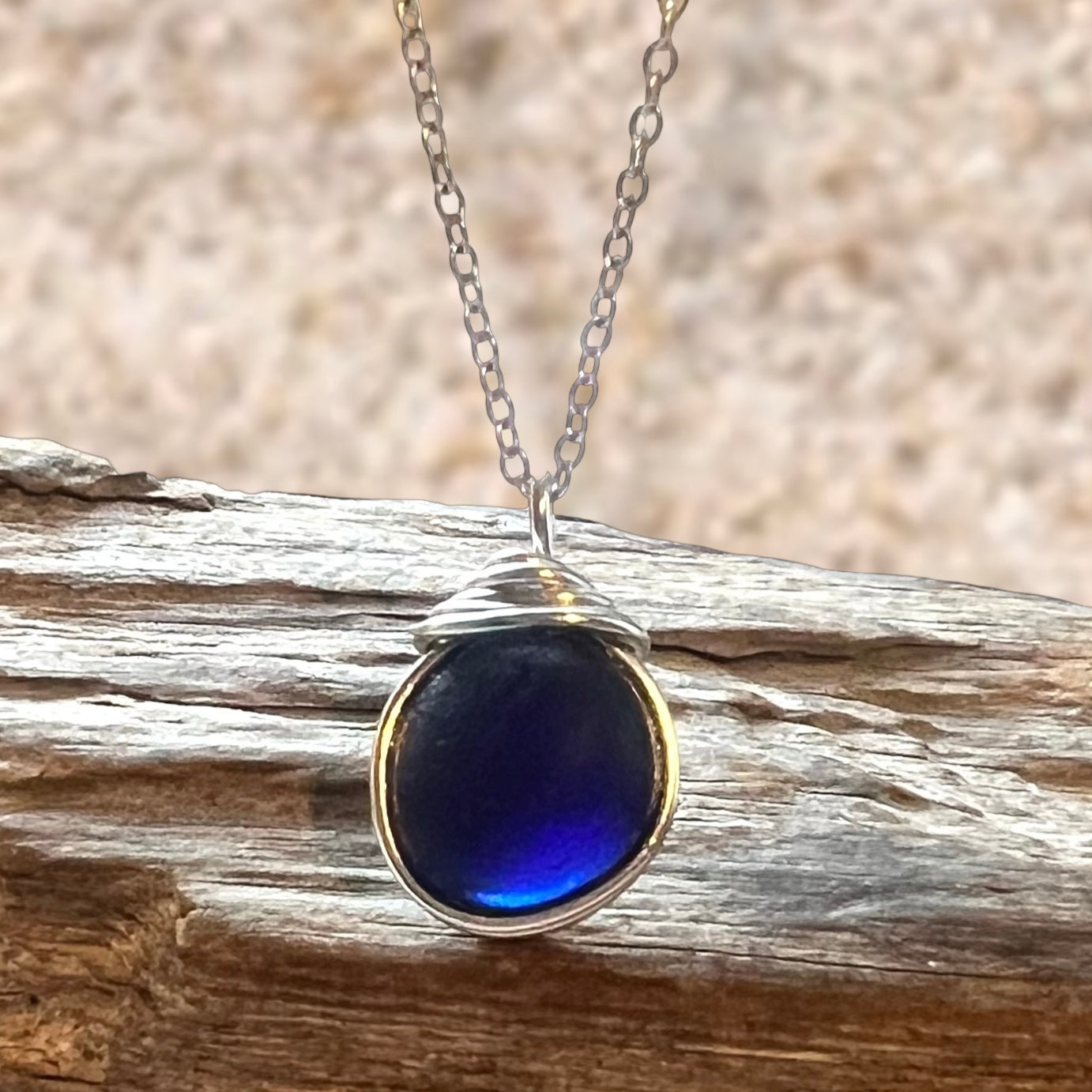 Deep Blue Seaham Sea Glass Pendant