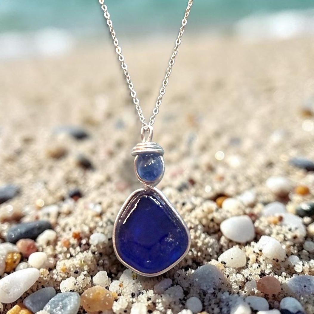 Blue Seaham Sea Glass Pendant