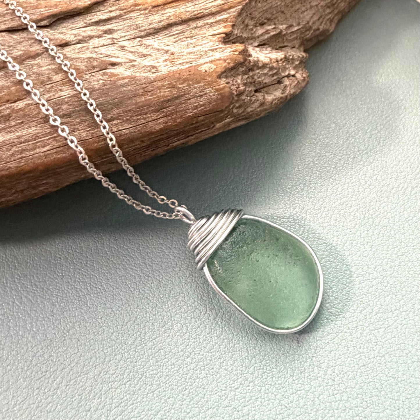 Aqua Green Seaham Sea Glass Pendant