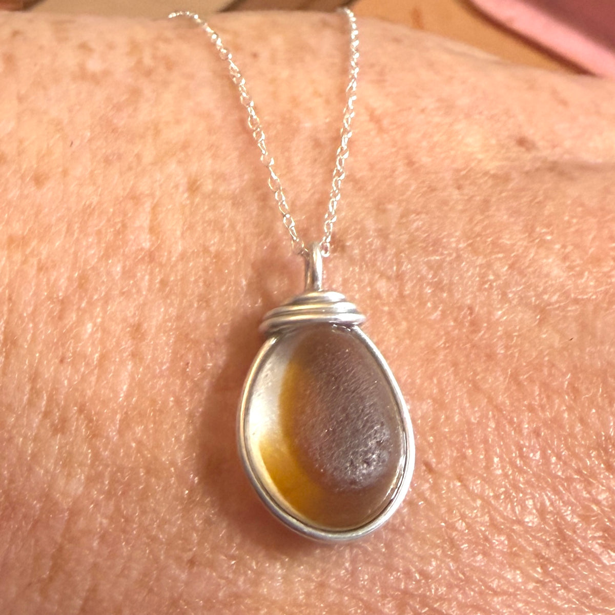 Large Yellow and Orange Multi Tone Seaham Sea Glass Pendant