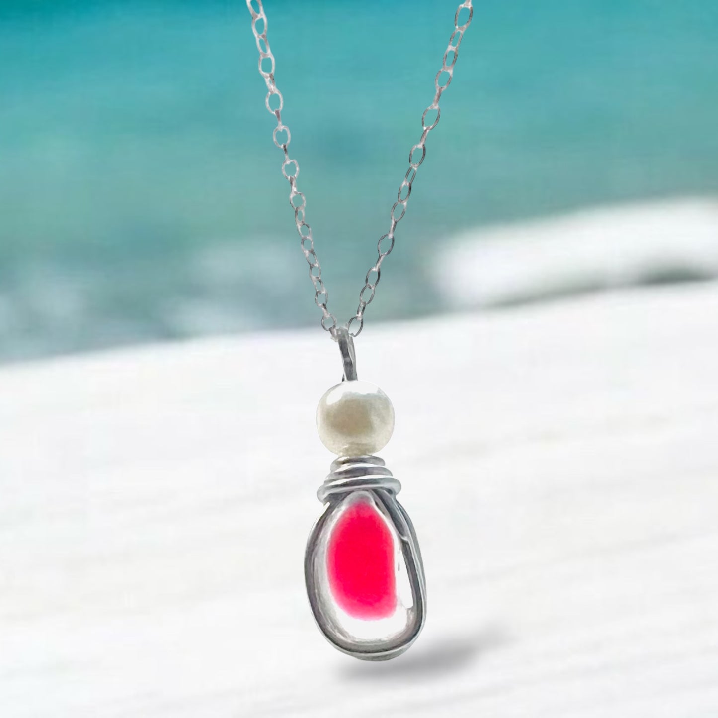 Pink & White Seaham Sea Glass Multi Pendant