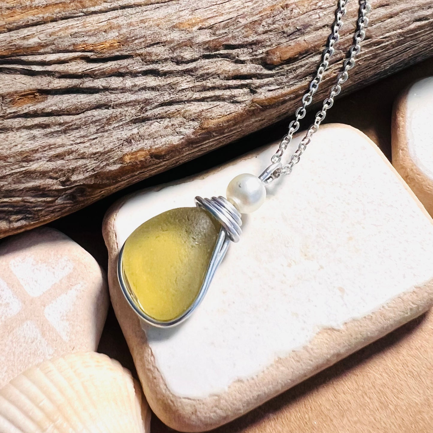 Rare Sunny Yellow Sea Glass Pendant
