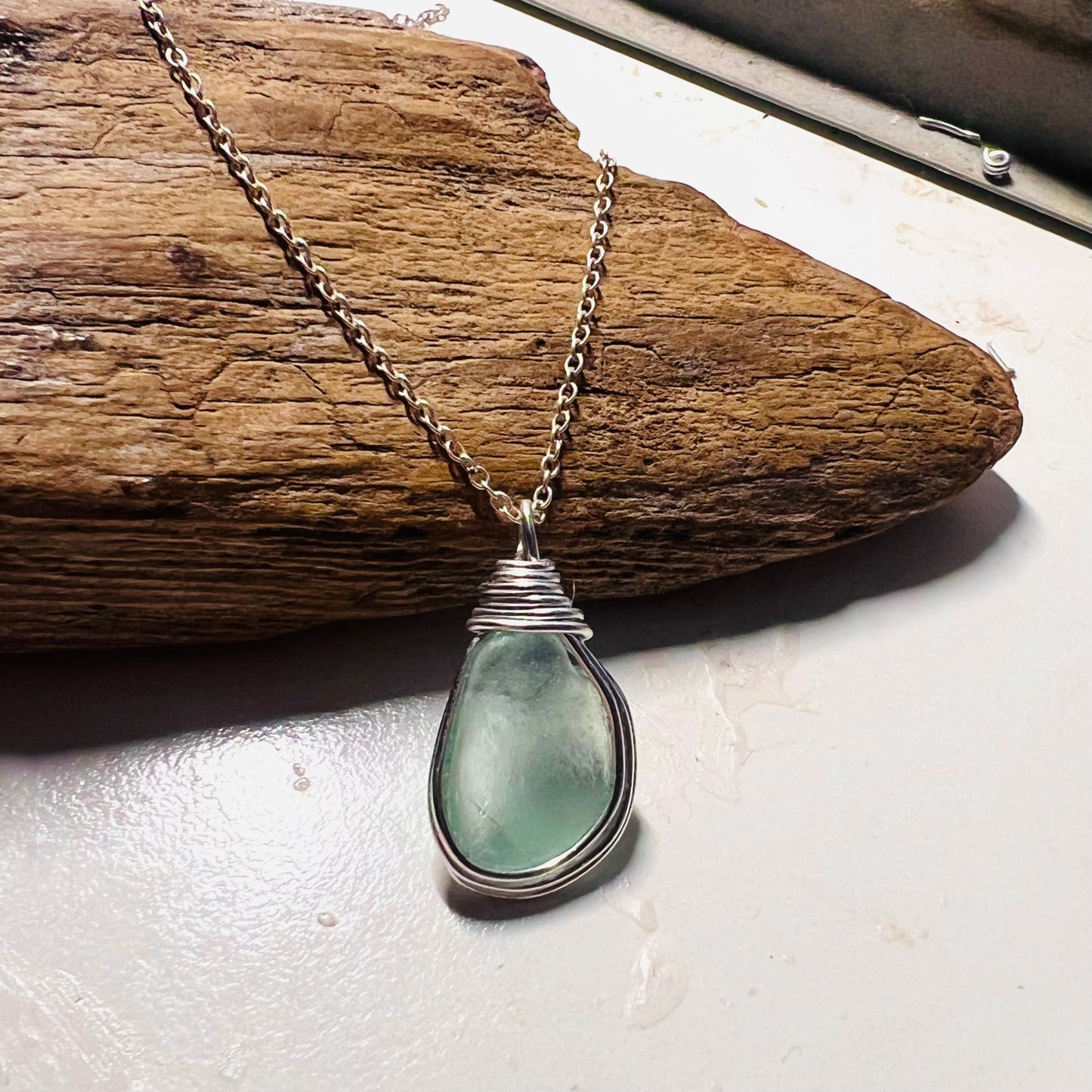 Pale Aqua Seaham Sea Glass Pendant