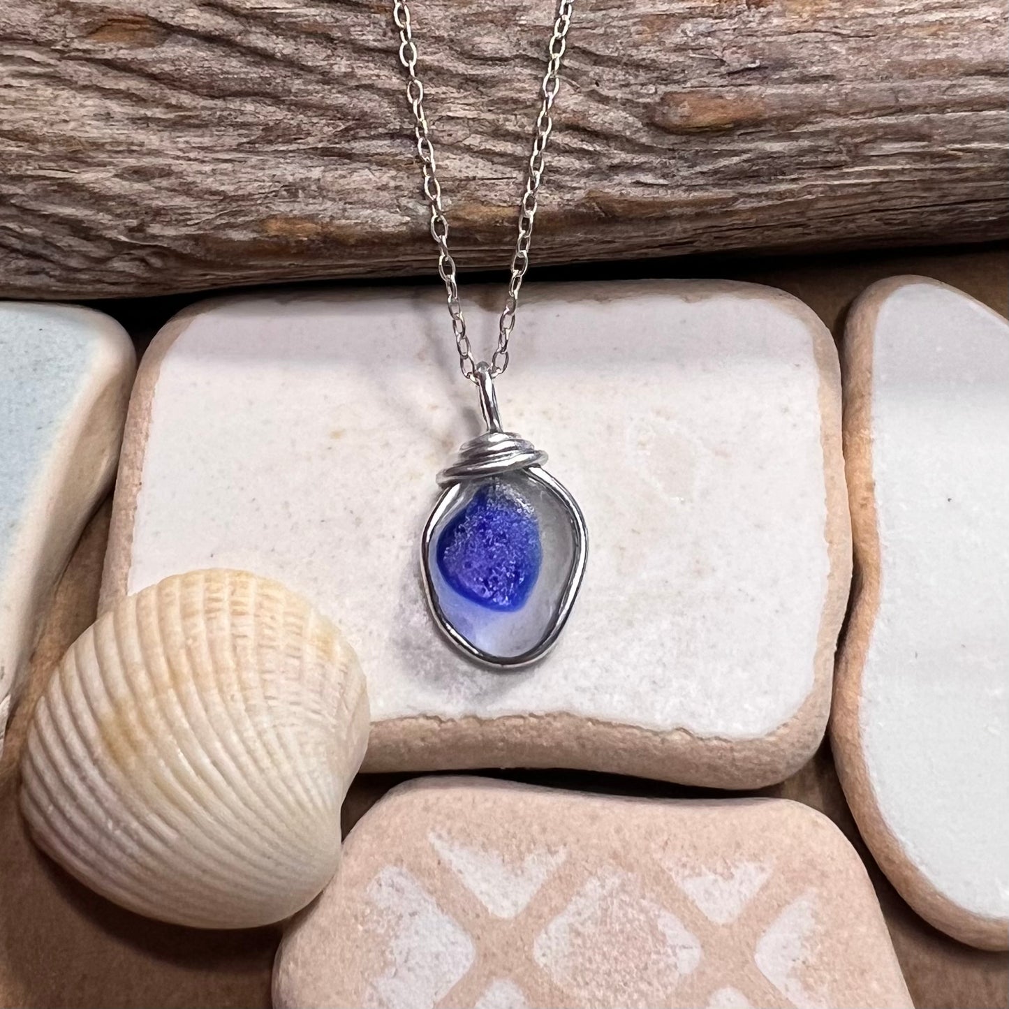 Blue Dot Seaham Sea Glass Multi Tone Pendant
