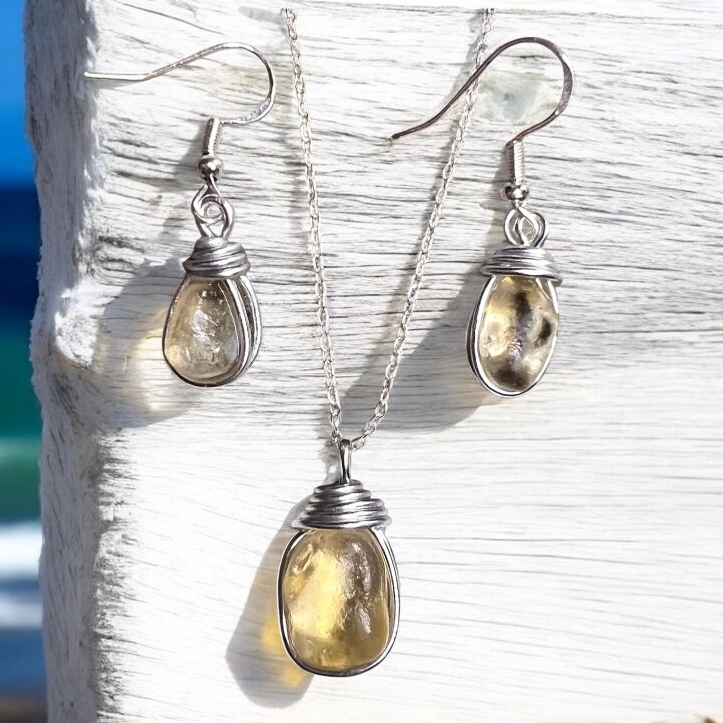 Pale Yellow Seaham Sea Glass Jewellery Set